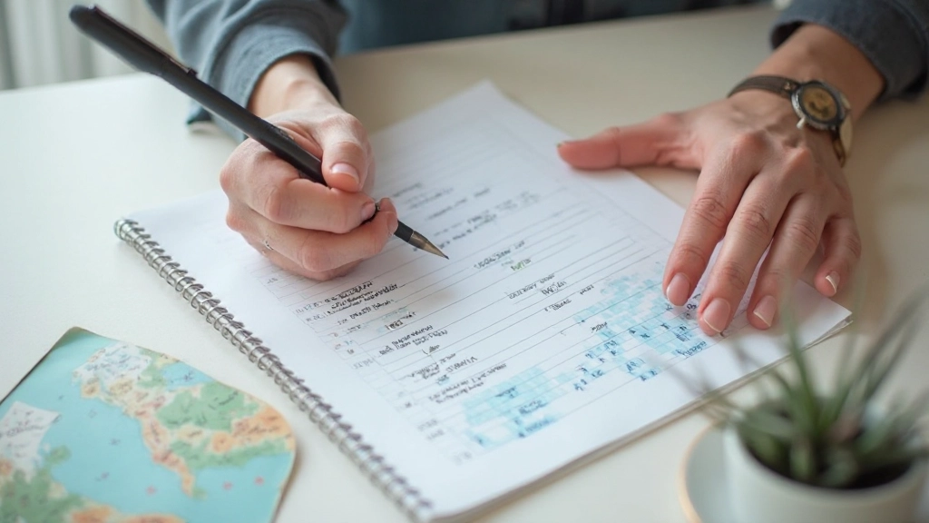 Budgetplanningsnotities en financiële doelen op een schriftje