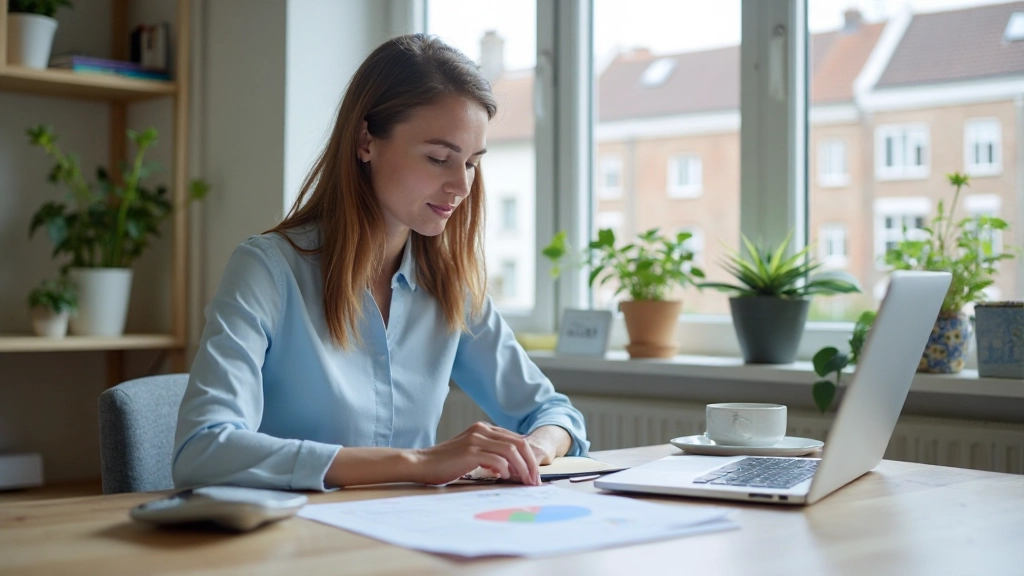Professional financial planning workspace with budget charts and calculator on desk