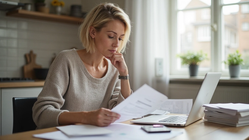 Person reviewing credit card statements and debt management plan at home office