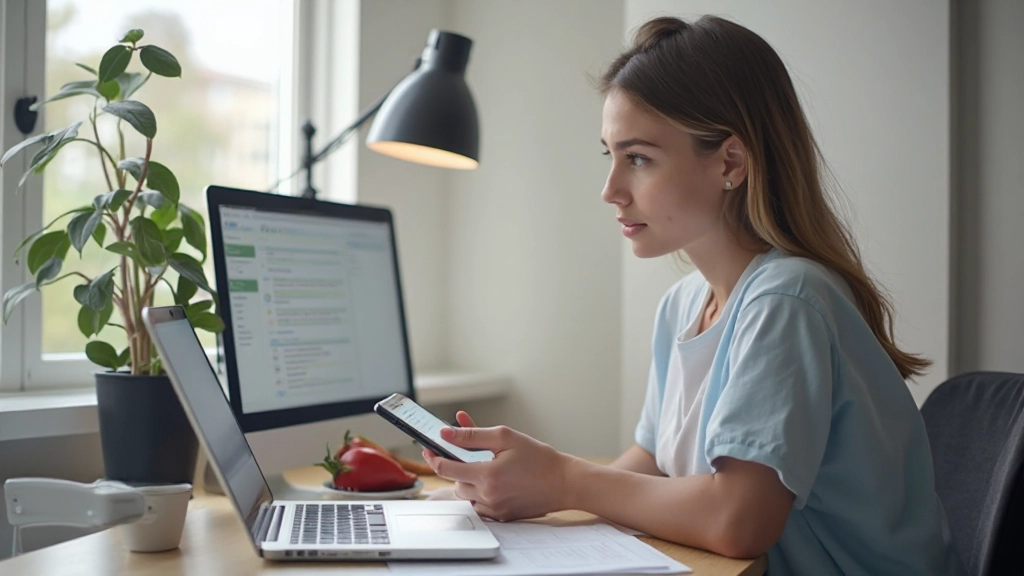Jonge professional die smartphone en laptop gebruikt voor uitgavenbijhouden en geldbeheer
